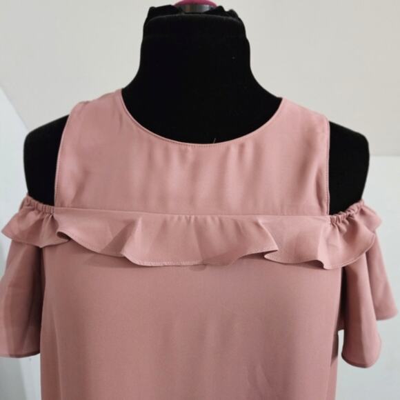 Amanda Uprichard Cold Shoulder Pirouette Henna Mauve Pink Ruffled Dress Large - Picture 7 of 13